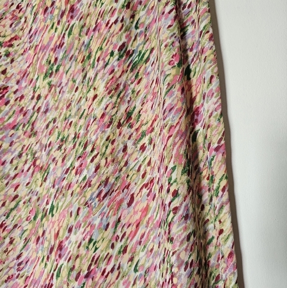 Impressionist paint strokes print high to mid rise satin romantic midi skirt - Picture 2 of 6